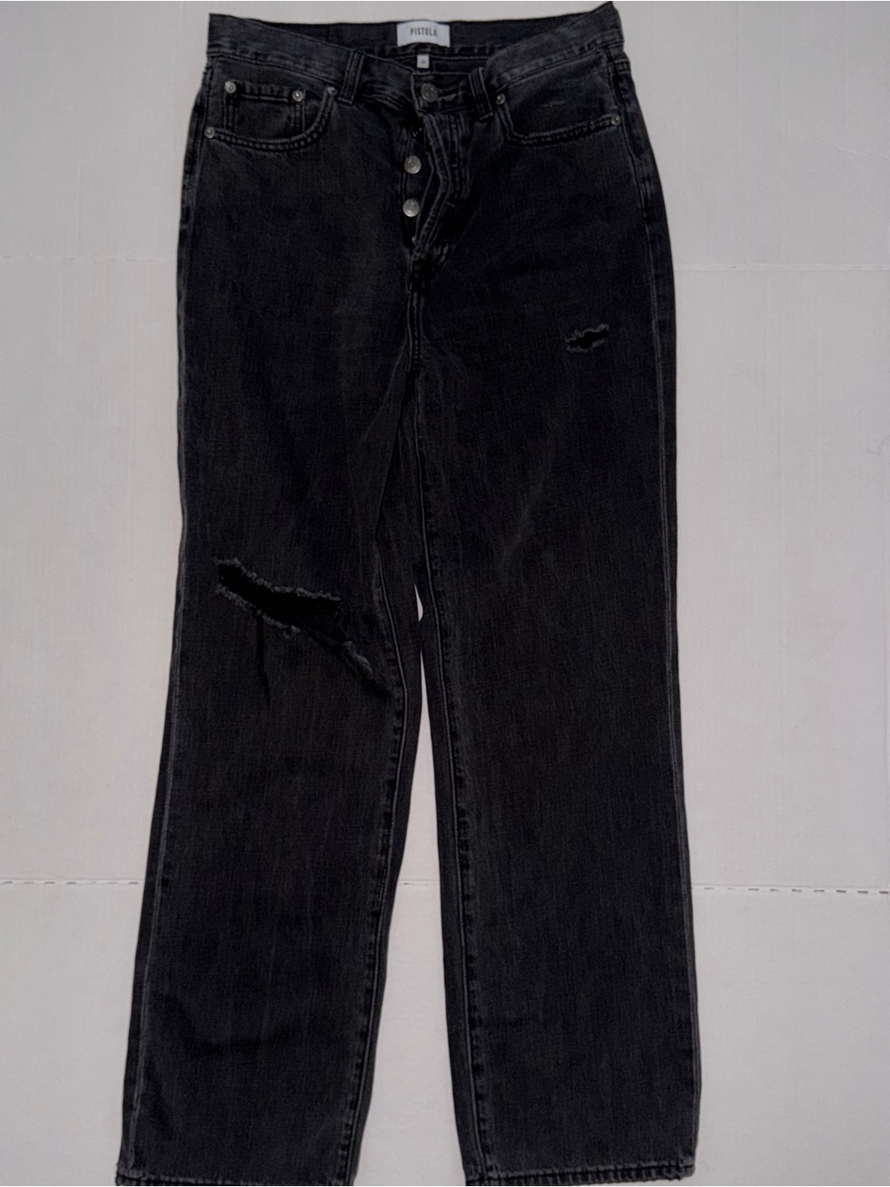 pistola Black Straight-Leg Jeans with Distressed Detail